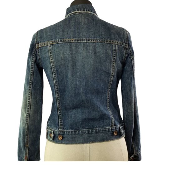 Jeans Jacket women sz S pleated front Gap 1969 Dark blue Denim 100% cotton - Picture 7 of 12